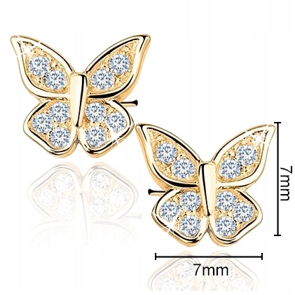 ZŁOTE KOLCZYKI dla dzieci DZIEWCZYNKI NA KOMUNIĘ MOTYLKI GRAWER SREBRO Marka Mennica Bydgoska