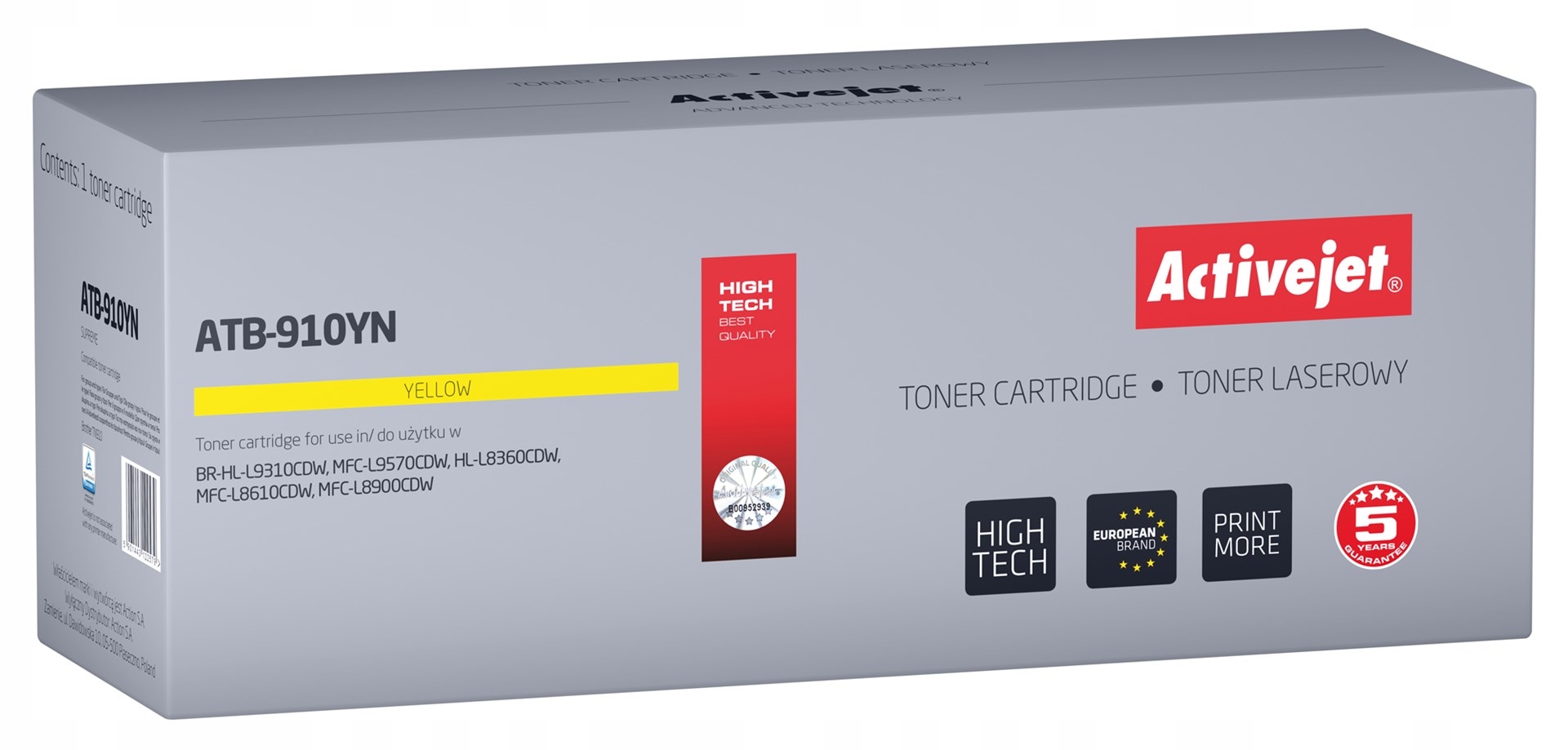 Activejet ATB-910YN Toner (zamiennik Brother TN910Y; Supreme; 9000 stron; ż