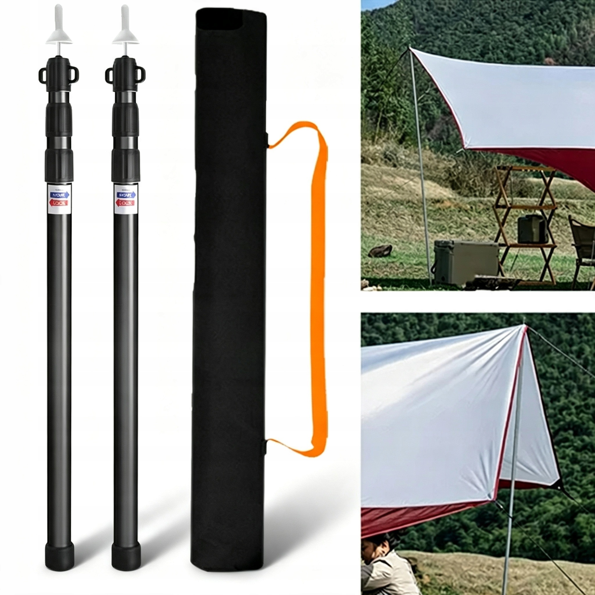 4SEKČNÍ Hliníkové Stanové Tyče 95-230 CM, Stabilní Kempingové Sloupky