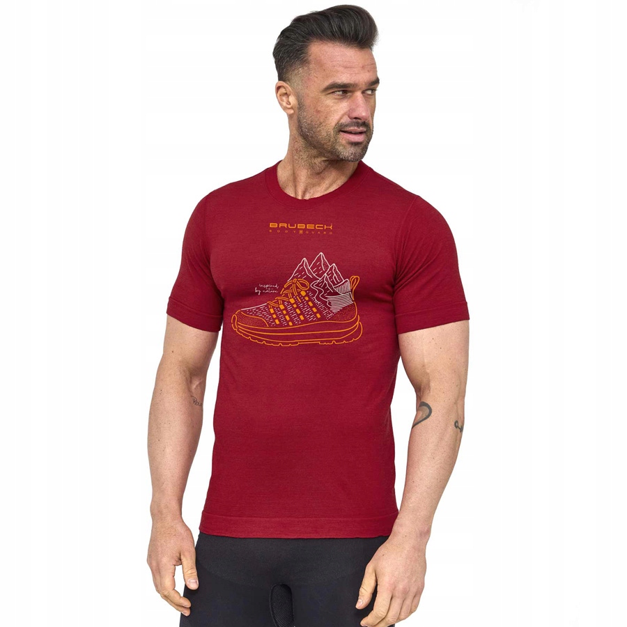 Brubeck Koszulka Outdoor Wool Pro Męska Ciemnoczerwona But S