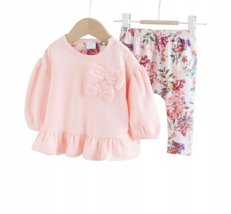 Komplet Dziewczęcy Next Bluza Legginsy Kwiatki Falbanki Kokardki Dres 86