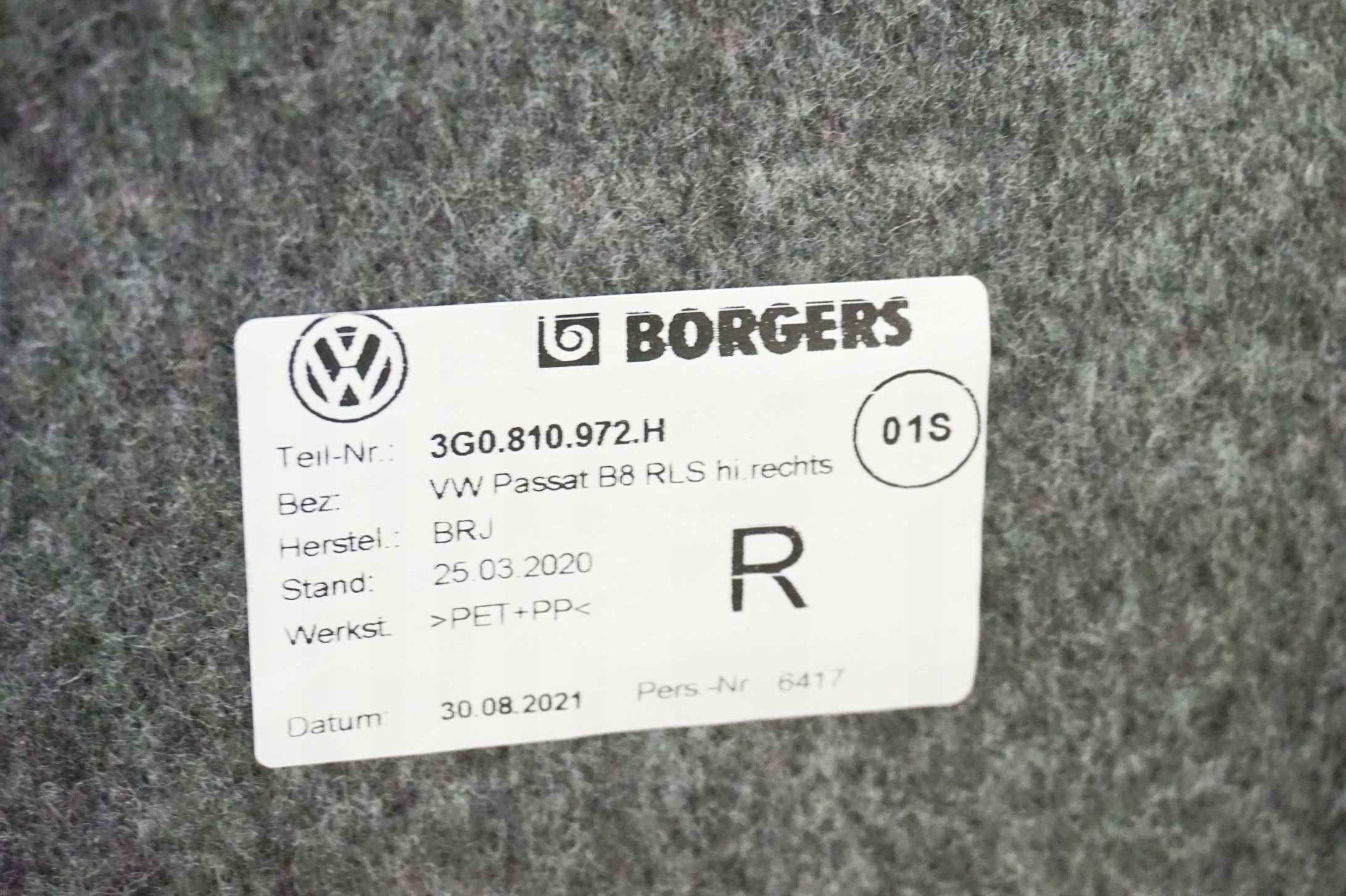 подкрылки Задний правый vw PASSAT B8 РЕСТАЙЛИНГ 3G0810972