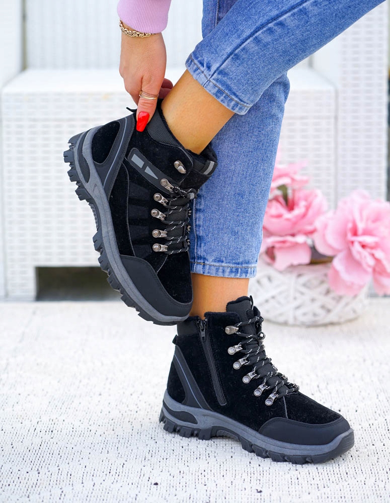 Buty Treckingowe Trapery Tech Mountain Czarne 36 Wzór dominujący bez wzoru