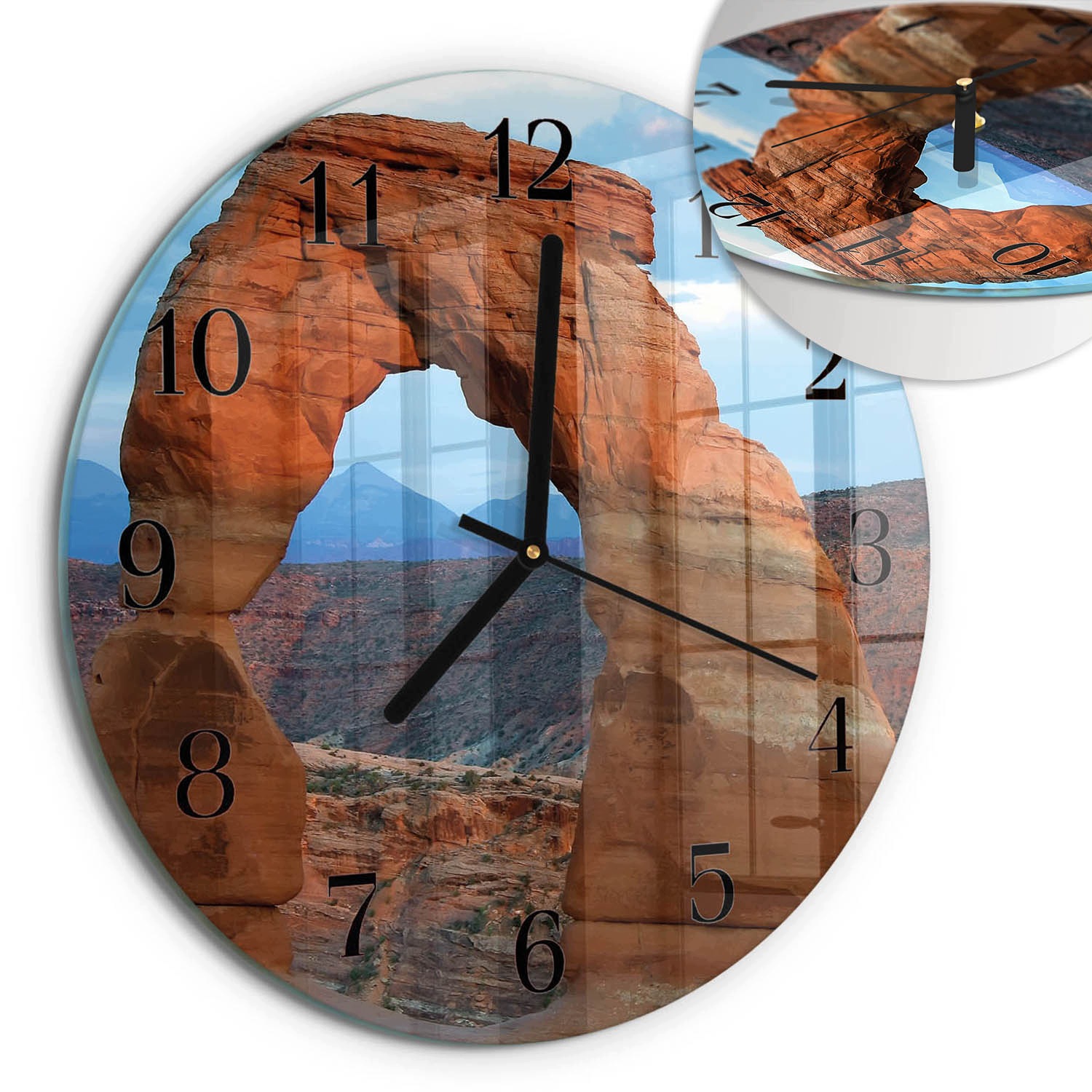 Závěsný Kulatý skleněný hodinový stroj s stylovým potiskem Grand Canyon fi30 cm