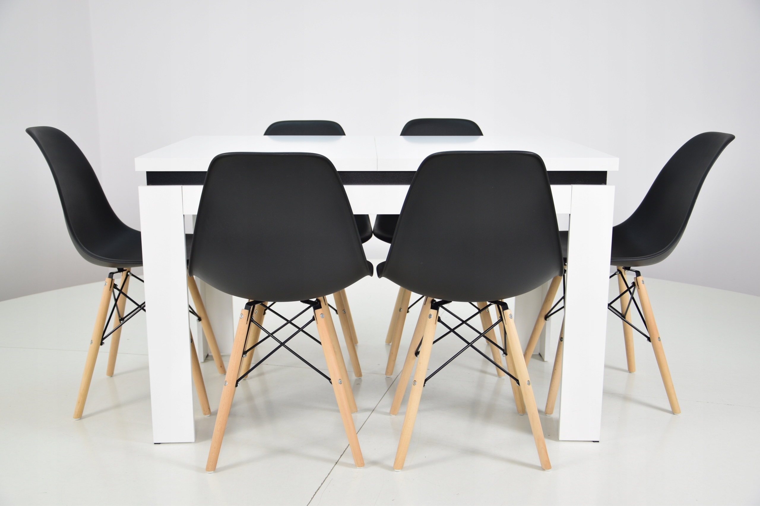 Zestaw 6 czarnych krzeseł i stół ROZKŁADANY 1,6m Marka inna