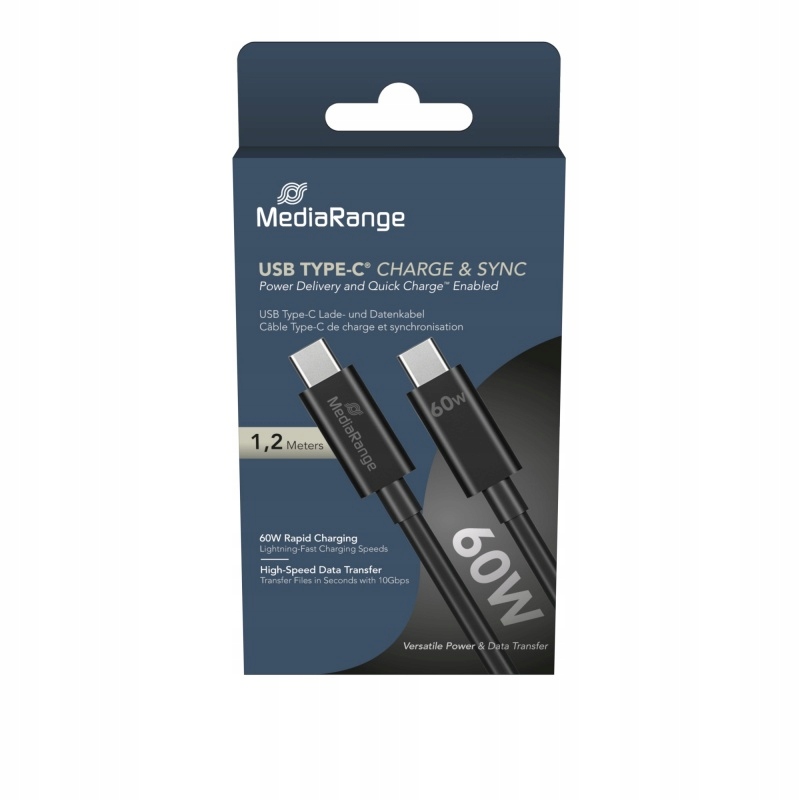 Kabel Usb-c Mediarange 60W max 5 Gbps 1,2m czarny
