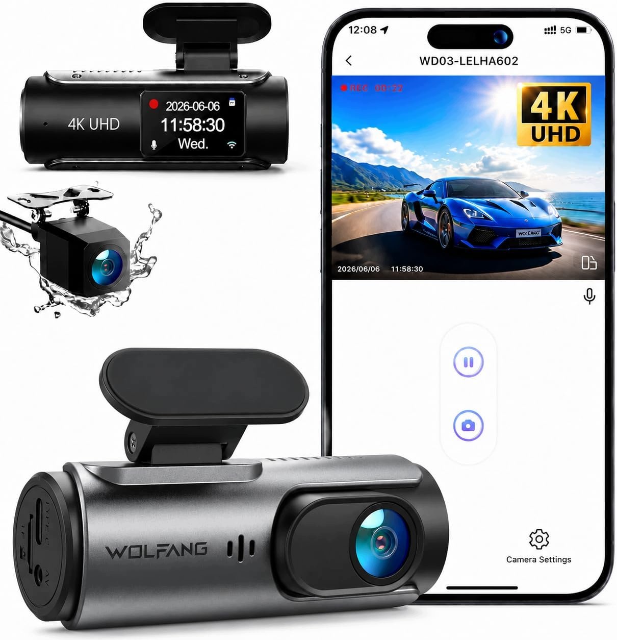 4K Predná Zadná Automobilová Kamera Wolfang Wi-fi Nočné Videnie