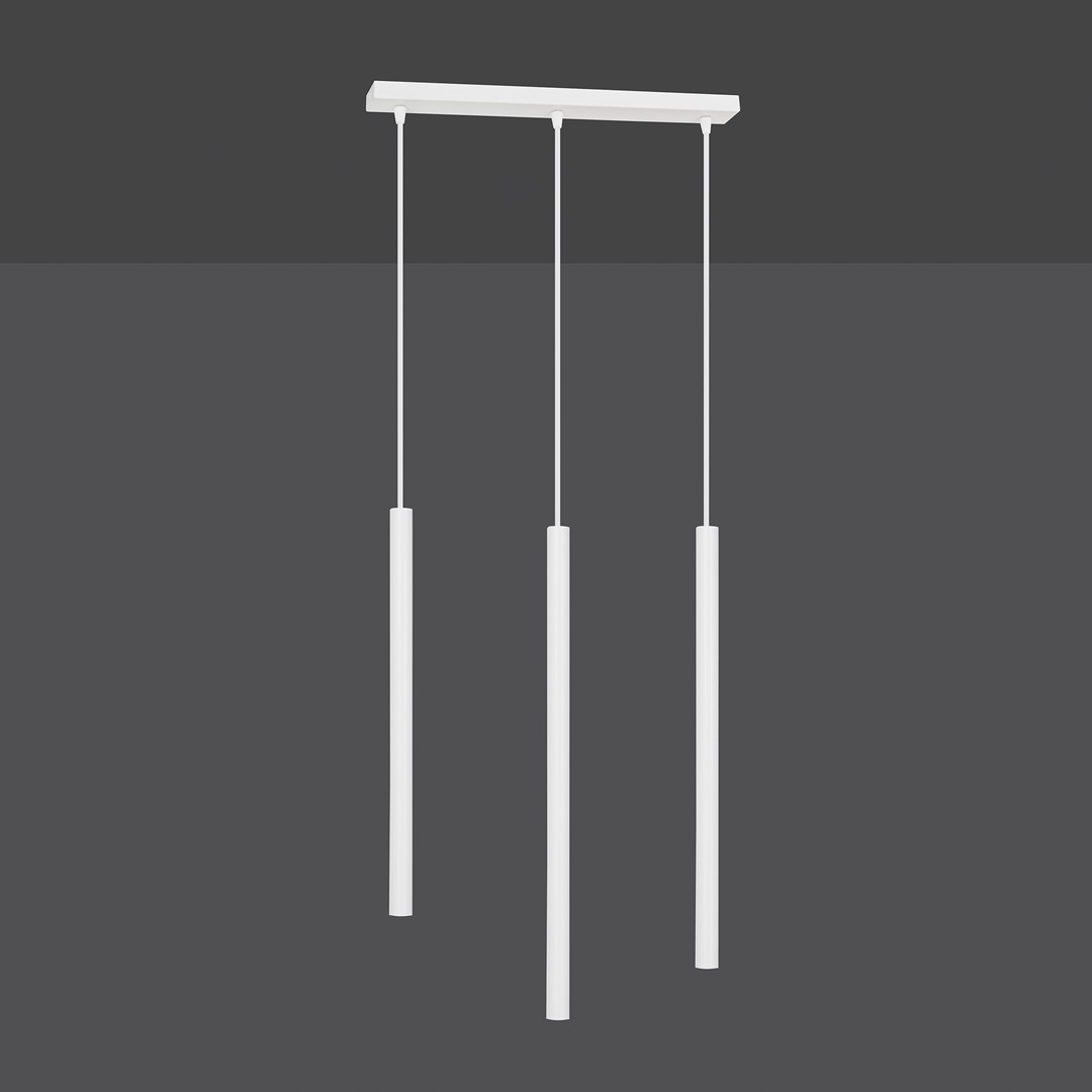 Závěsná lampa bílé trubky Emibig Selter 3 x G9 nad kuchyňský stůl