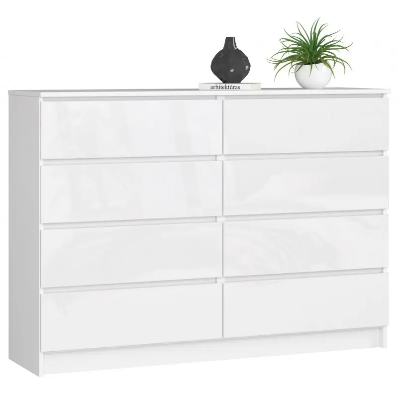 

Komoda Szafka K 140cm 8 Szuflad Biała Połysk Duża