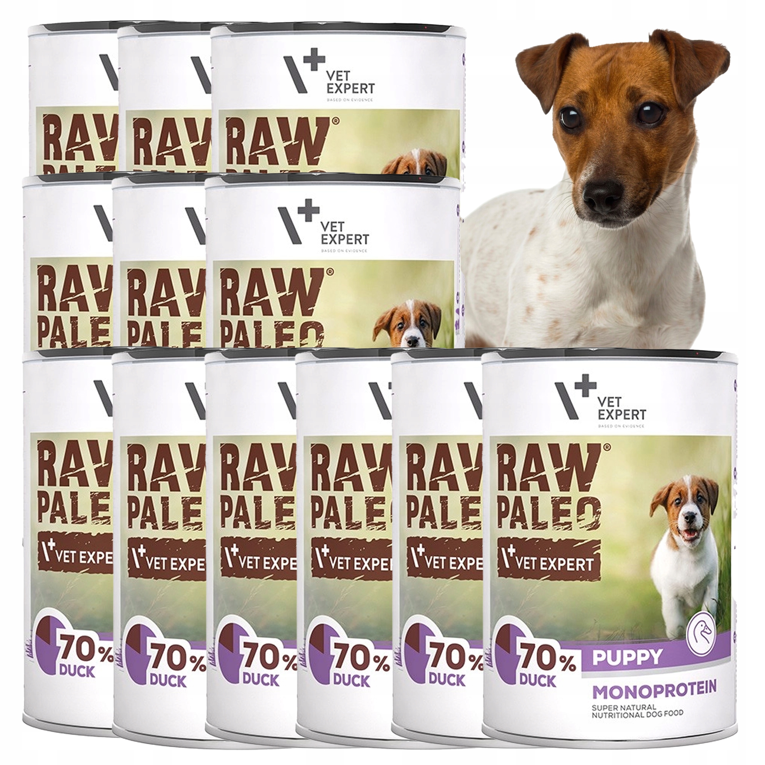 Zestaw Mokra karma monobiałkowa dla szczeniąt kaczka Raw Paleo 12x 400g