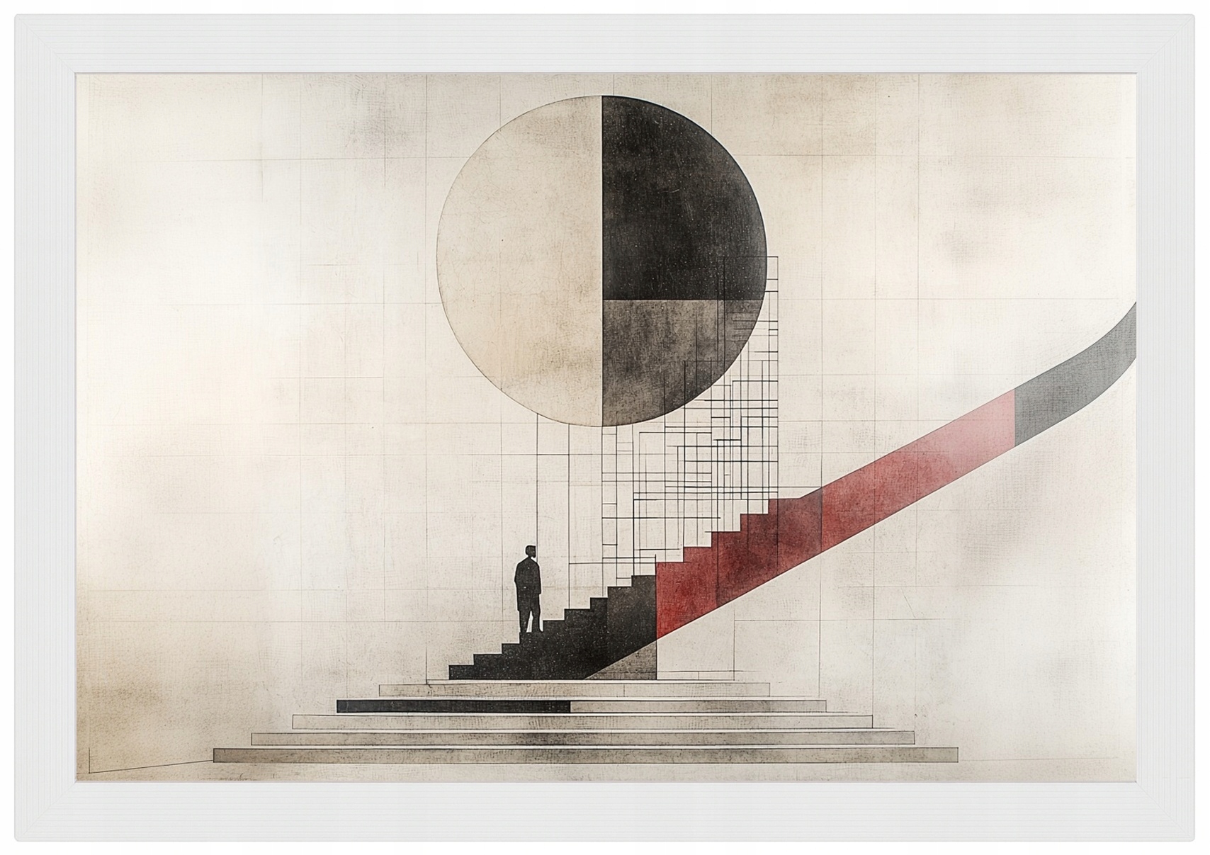 Plakát Rámeček Dřevěný Abstrakční Bauhaus Schody Kruh Geometrie 60x40