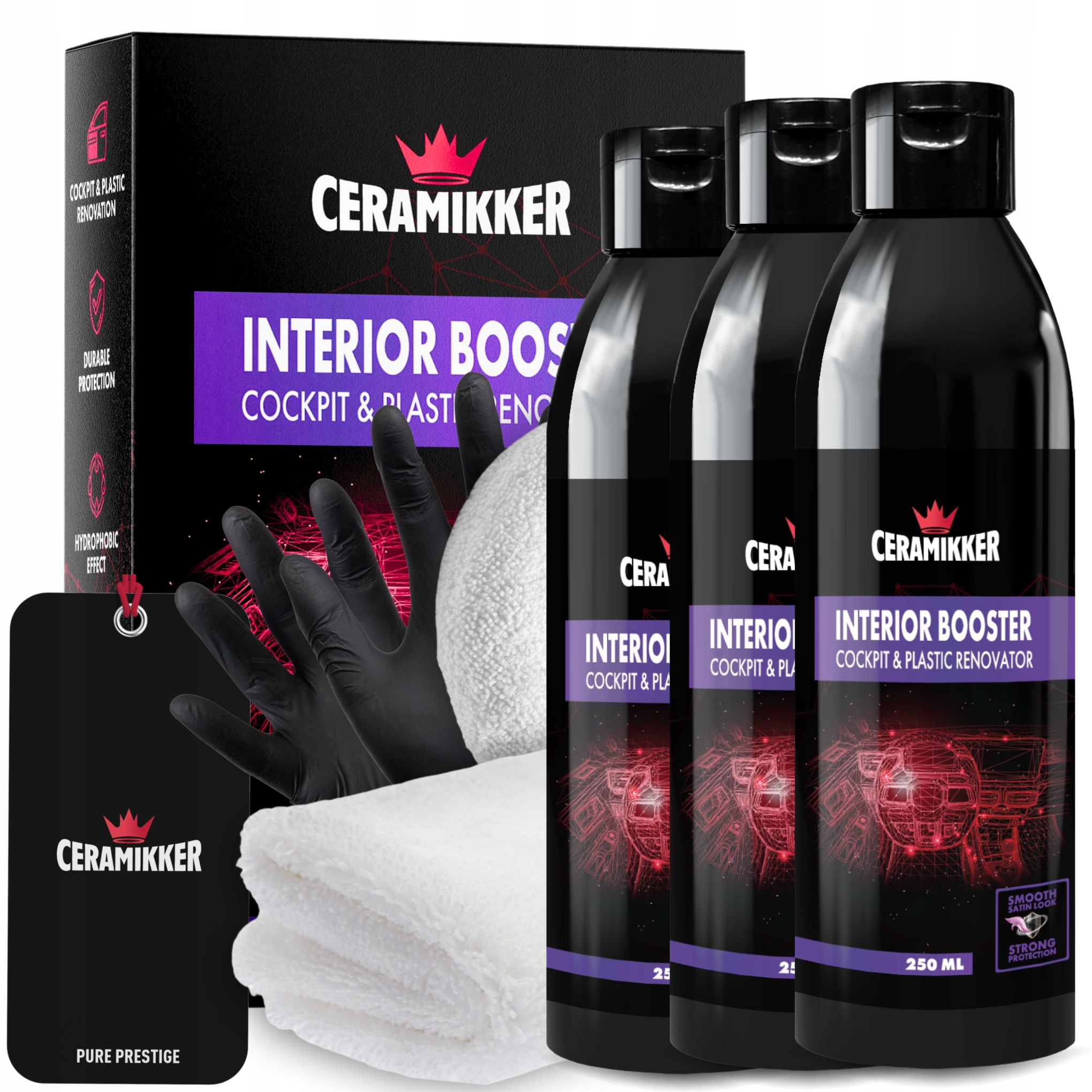 Černidlo na plasty Dressing Renovácia Sprej kokpitu Interior Booster 3x