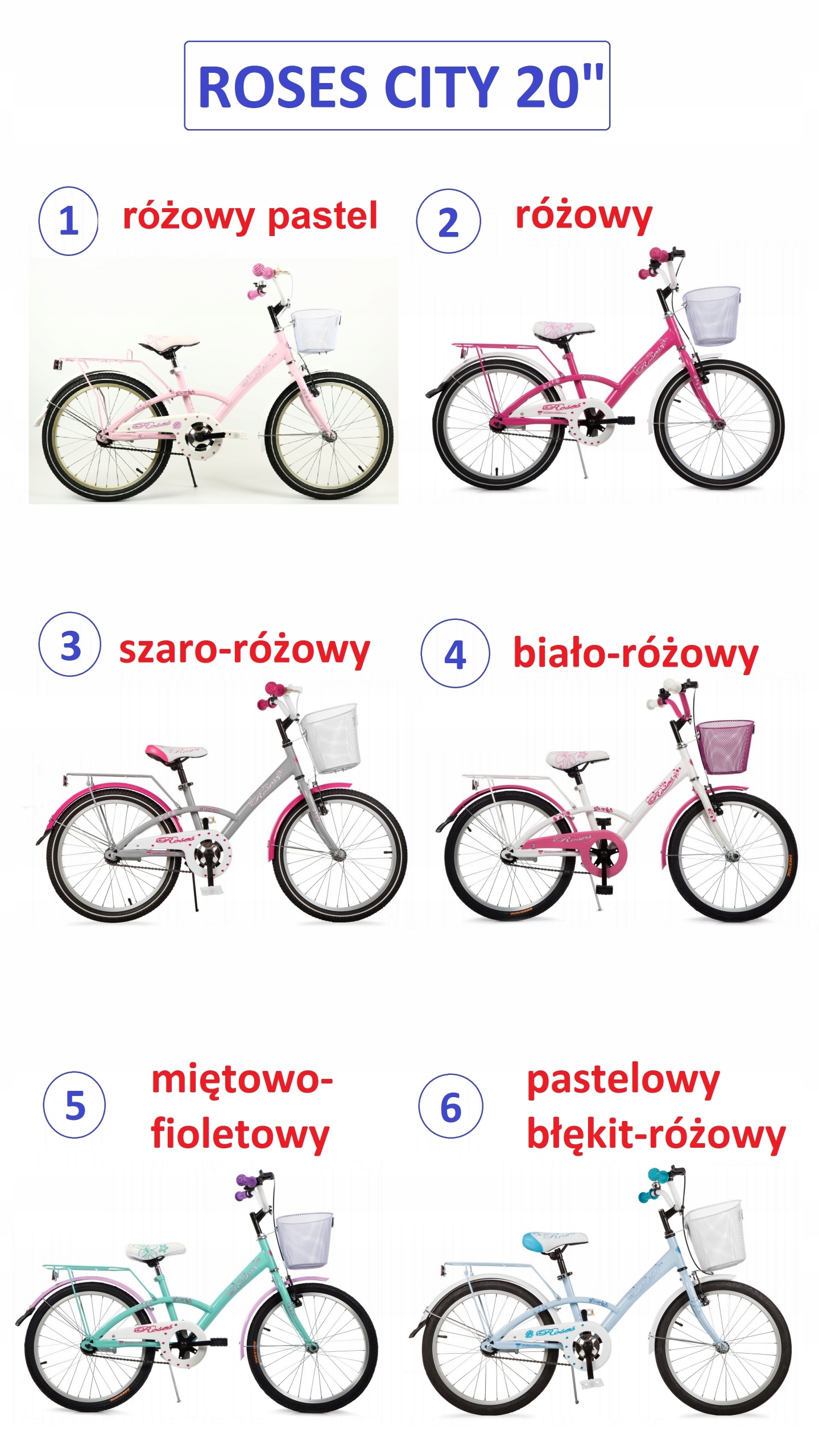 Rower dla dziewczynki 20" Roses bagażnik stopka koszyk błot różne Pl