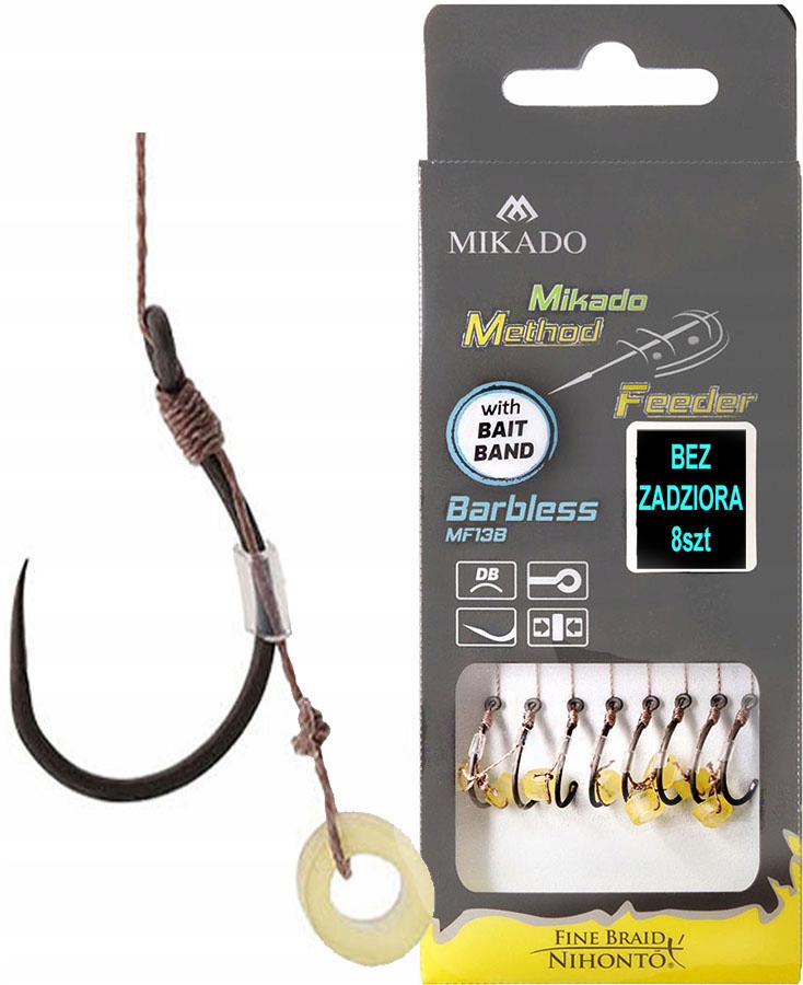 Haczyki do Method Feeder nr10 Bez Zadziora z gumką na plecionce 0,12 8szt