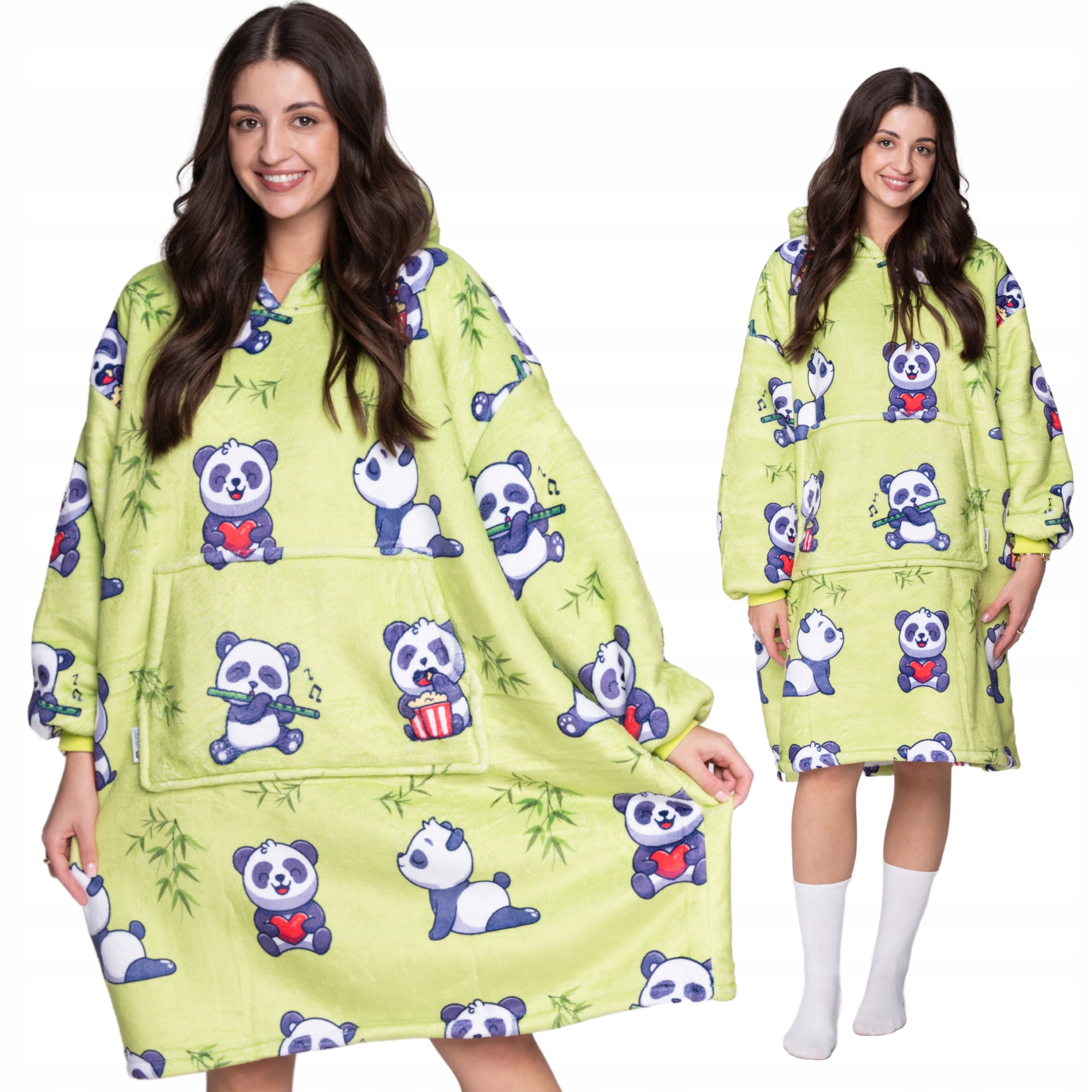 Koc Bluza Oversize Gruba Kocobluza 2w1 XXL Wzór Pandy Futrzak Bluzo Koc