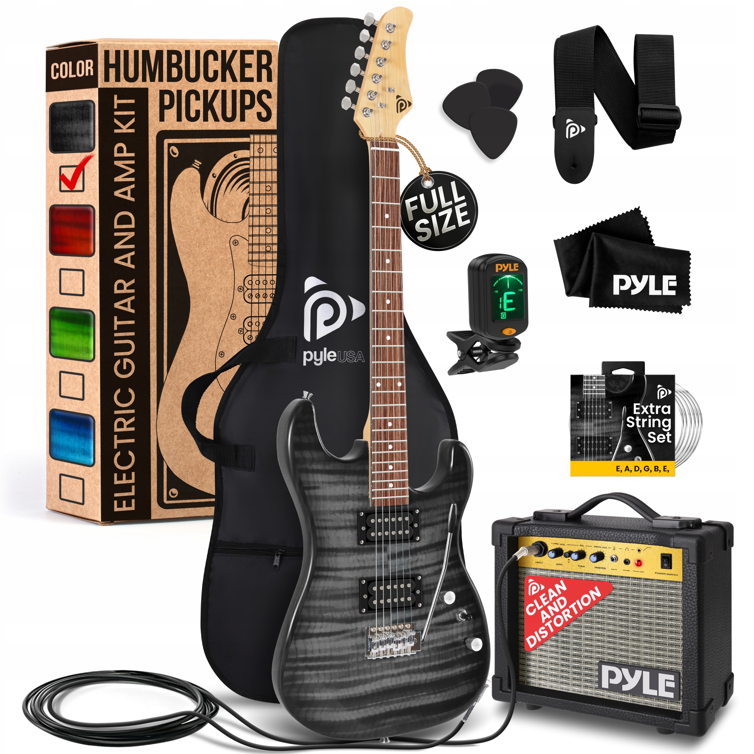 GITARA ELEKTRYCZNA 39 FULL SIZE AKCESORIA WZMACNIACZ PYLE CZARNA