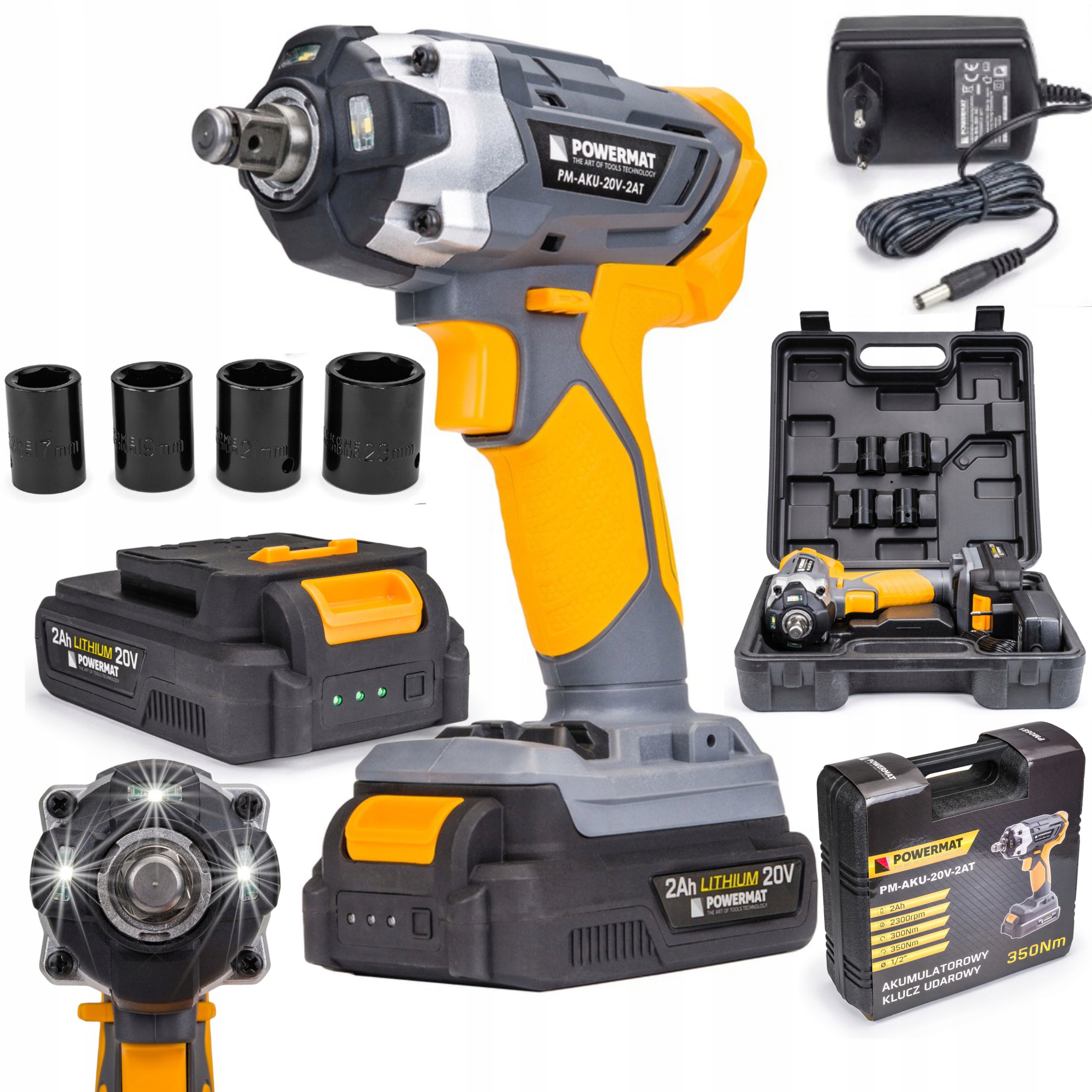 KLUCZ UDAROWY AKUMULATOROWY 20V 350NM 1/2" ADAPTER WALIZKA 4 NASADKI DO KÓŁ