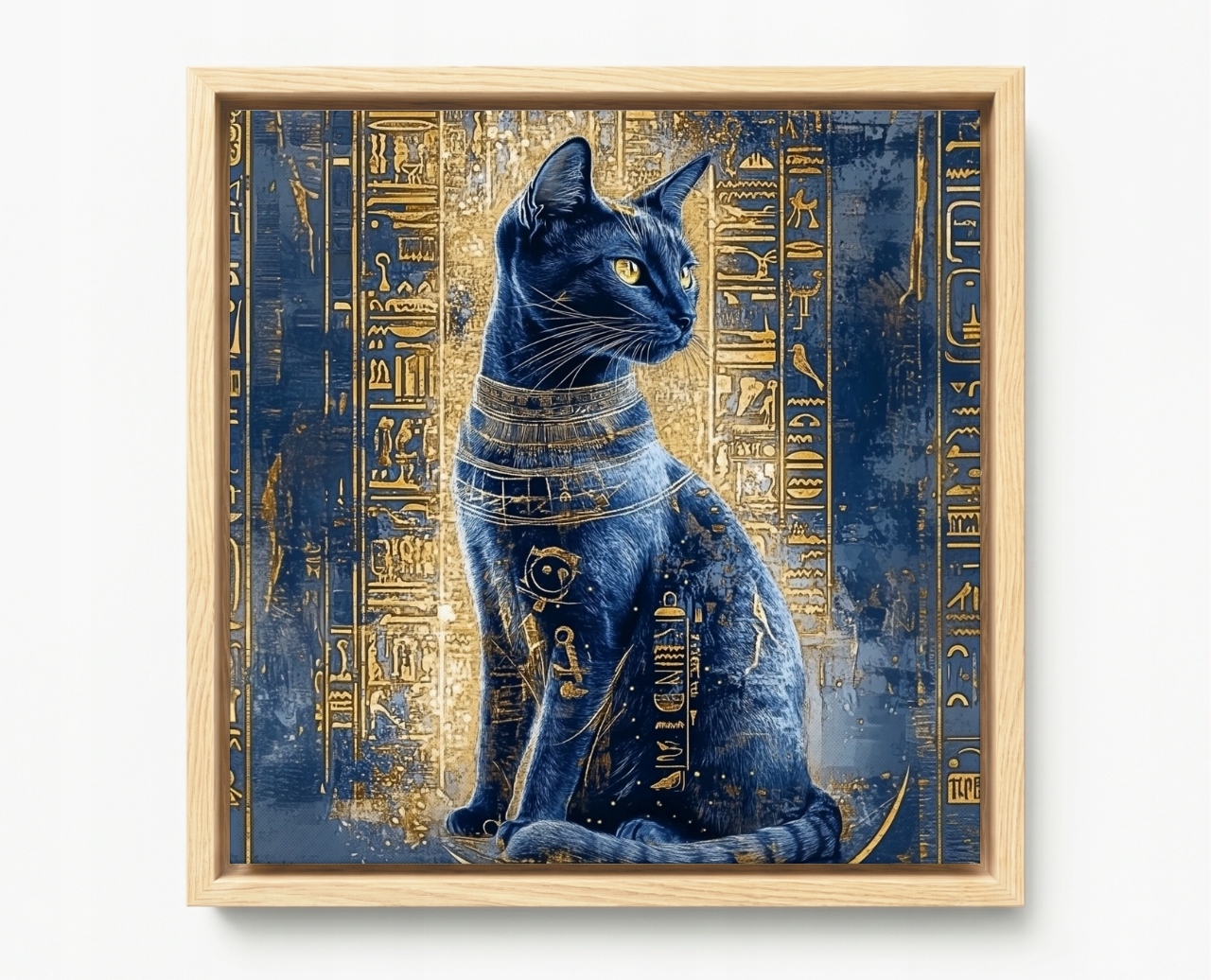 Obraz Rám Americký Box Egypt Hieroglyfy Bohyně Bastet Kočka Ankh 40x40