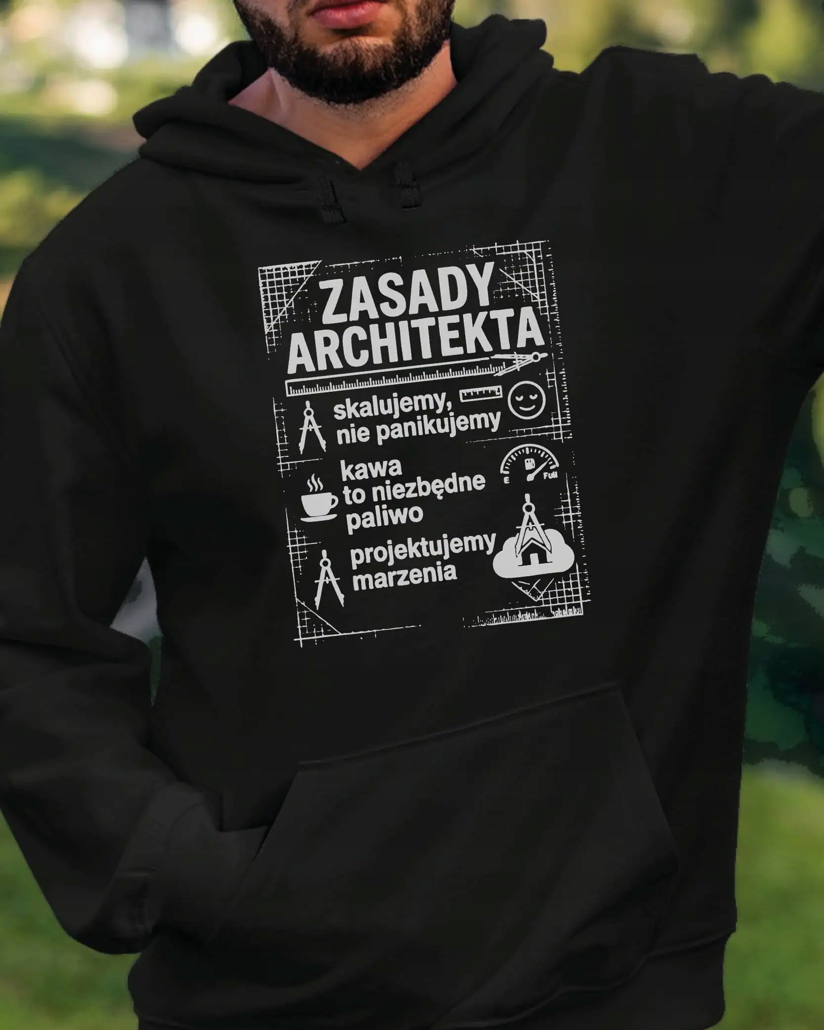 Dárek pro architekta Mikina s kapucí Vtipná pravidla Černá S