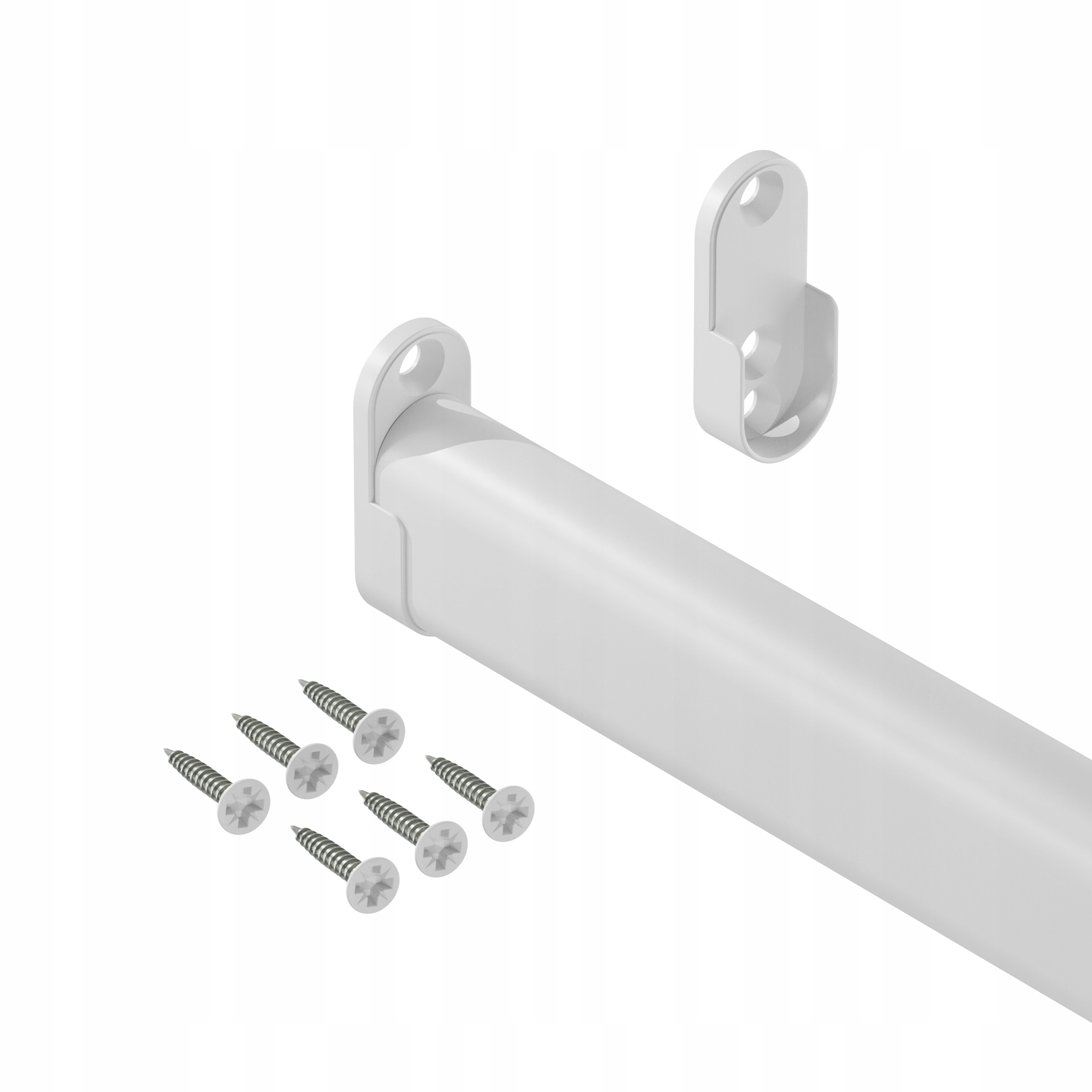 Biały owalny drążek do szafy 200 cm + 2 uchwyty