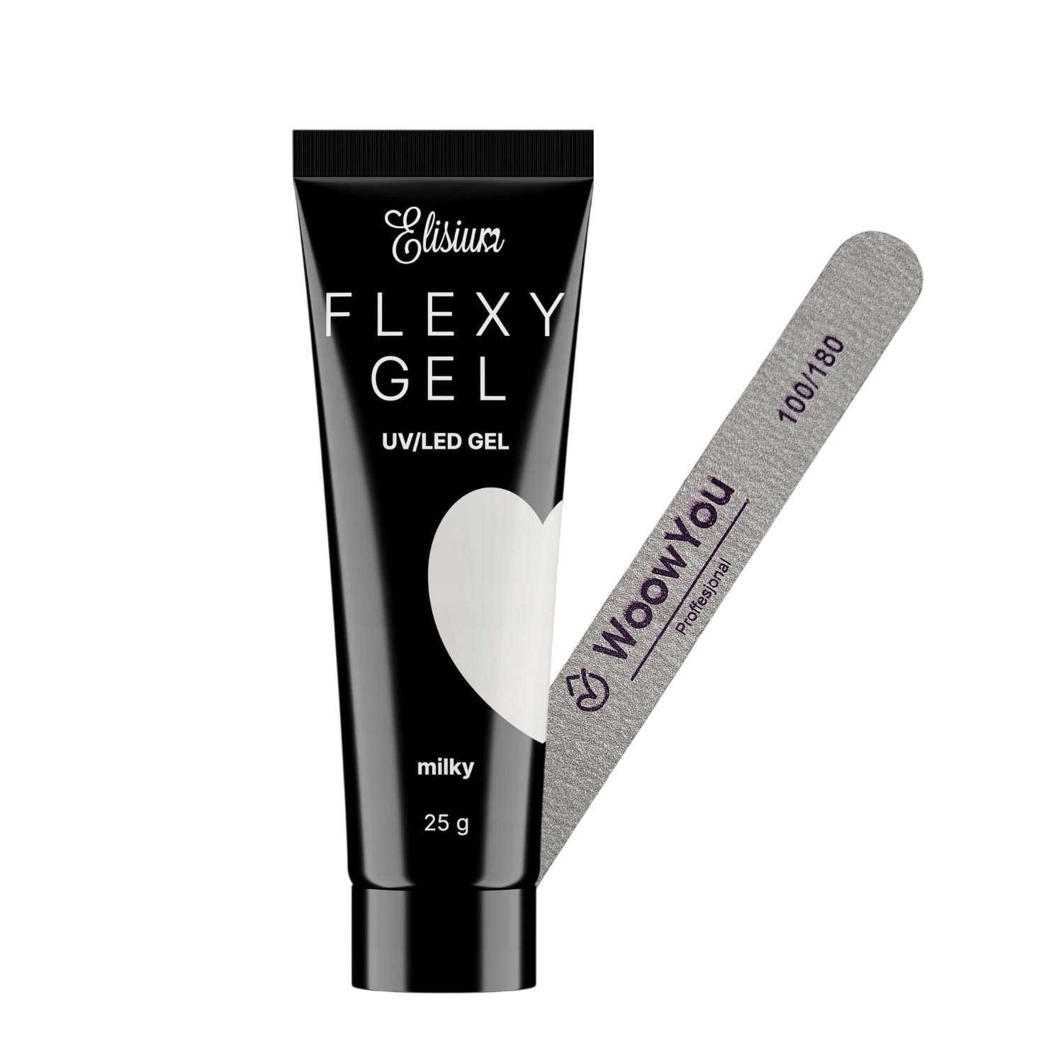 Stavební gel na prodlužování nehtů Elisium Flexygel Milky Pilník 100/180