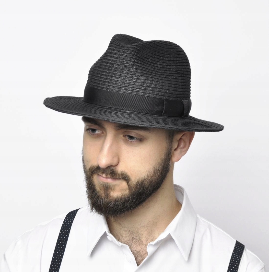 

Kapelusz letni męski czarny fedora Gustavo r. 59