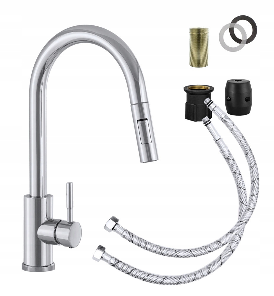 Kuchynská Batéria Chrom Nerezová Oceľ Vyťahovacia Vypúšťačka Kohútik Snake Slim