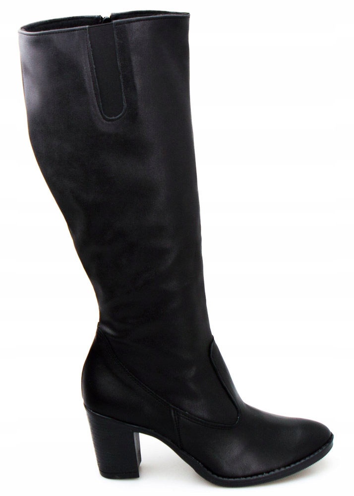 

Czarne Kozaki Niskie Ozdobne Obcasy Ocieplane 37