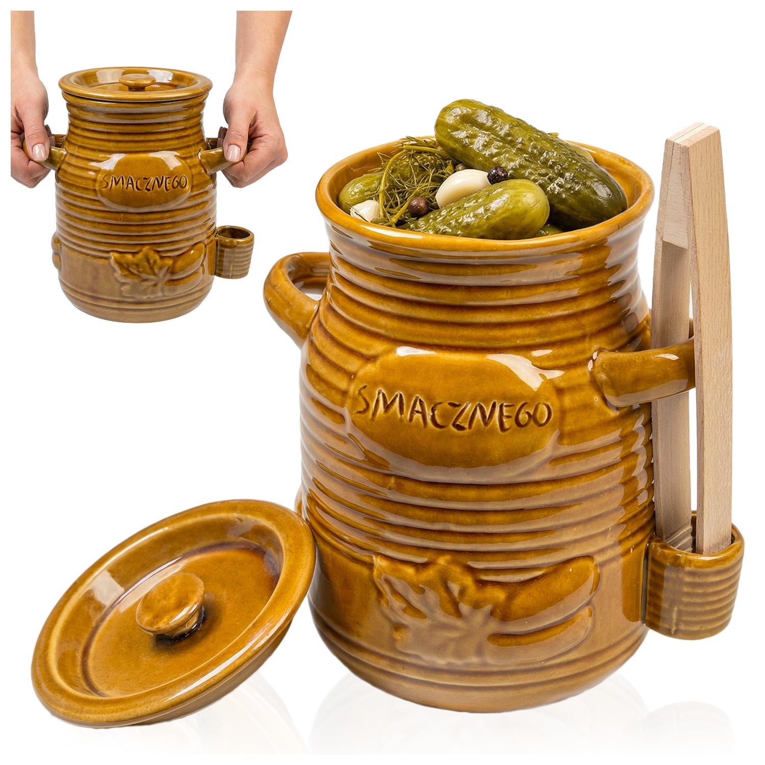 Kameninový Sud K Nakládání Okurek Hrnec Na Sádlo Bigos 3,5L Kleště