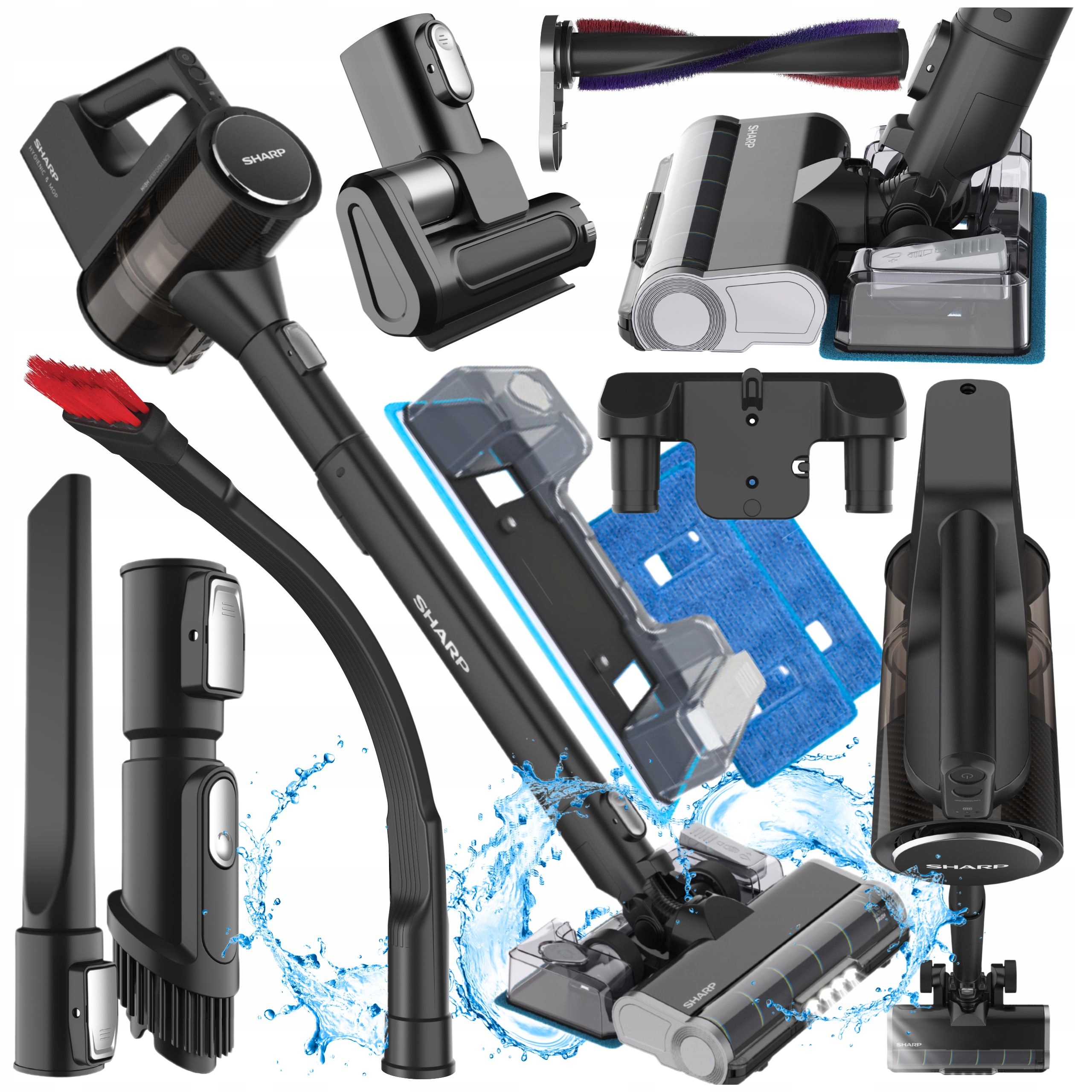 Vertikálny bezdrôtový vysávač Sharp Aku SA-VP4261BS s funkciou umývania E12