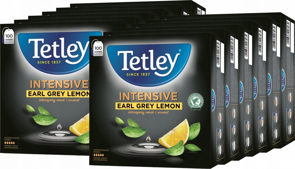 Tetley Intensive Earl Grey Lemon herbata czarna 100 szt Torebki x12