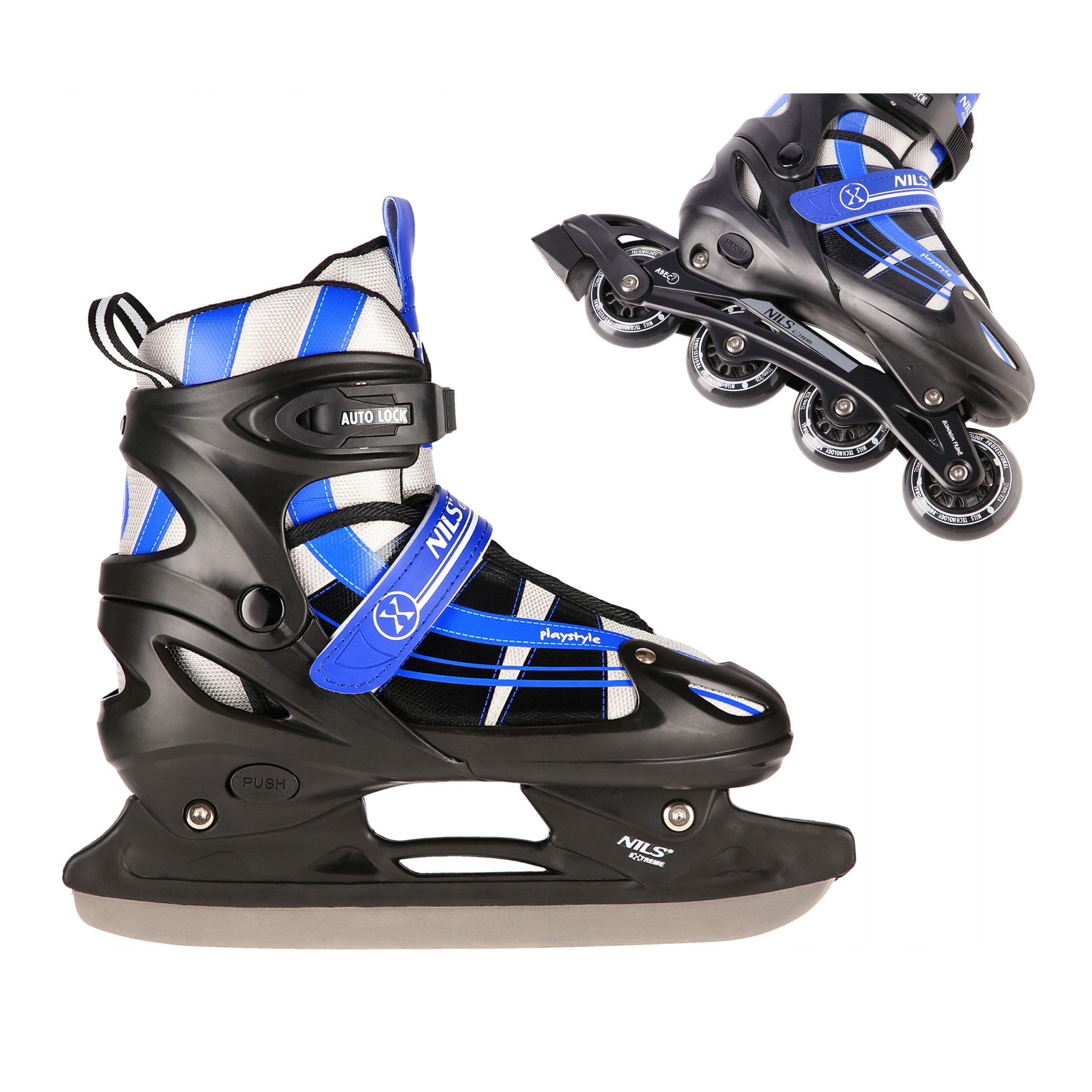 Brusle Na Led kolečkové brusle 2v1 nastavitelné M 35-38 kola Pu ABEC7 Nils Extreme