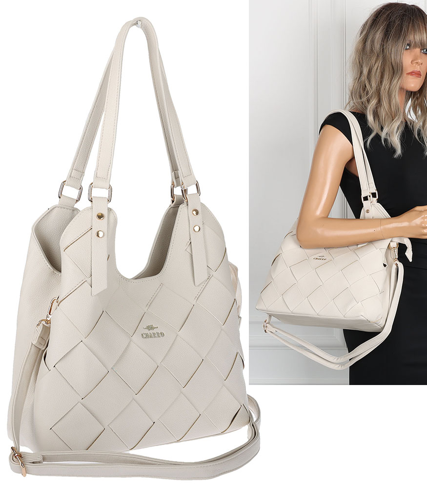 Torebka Damska shopper worek włoska marka Charro pojemna CH3357 beżowa
