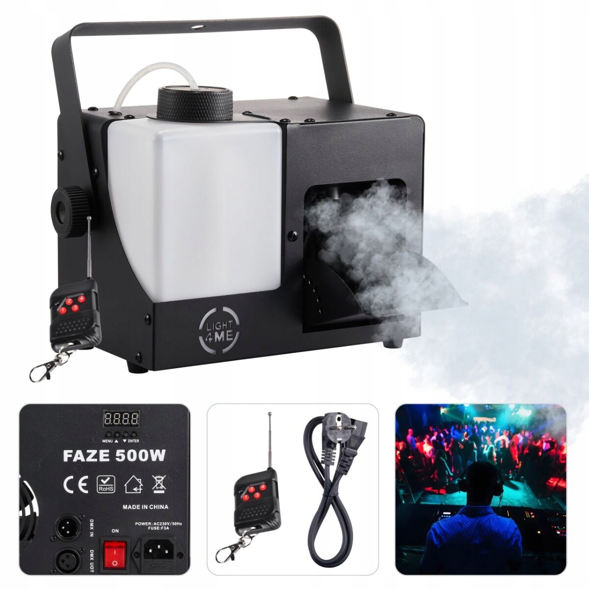 Výrobník Kouře, Mlha, Výkonný Zakouřovač DMX, Výkonná LIGHT4ME, Fáze 500 W Dálkové Ovládání