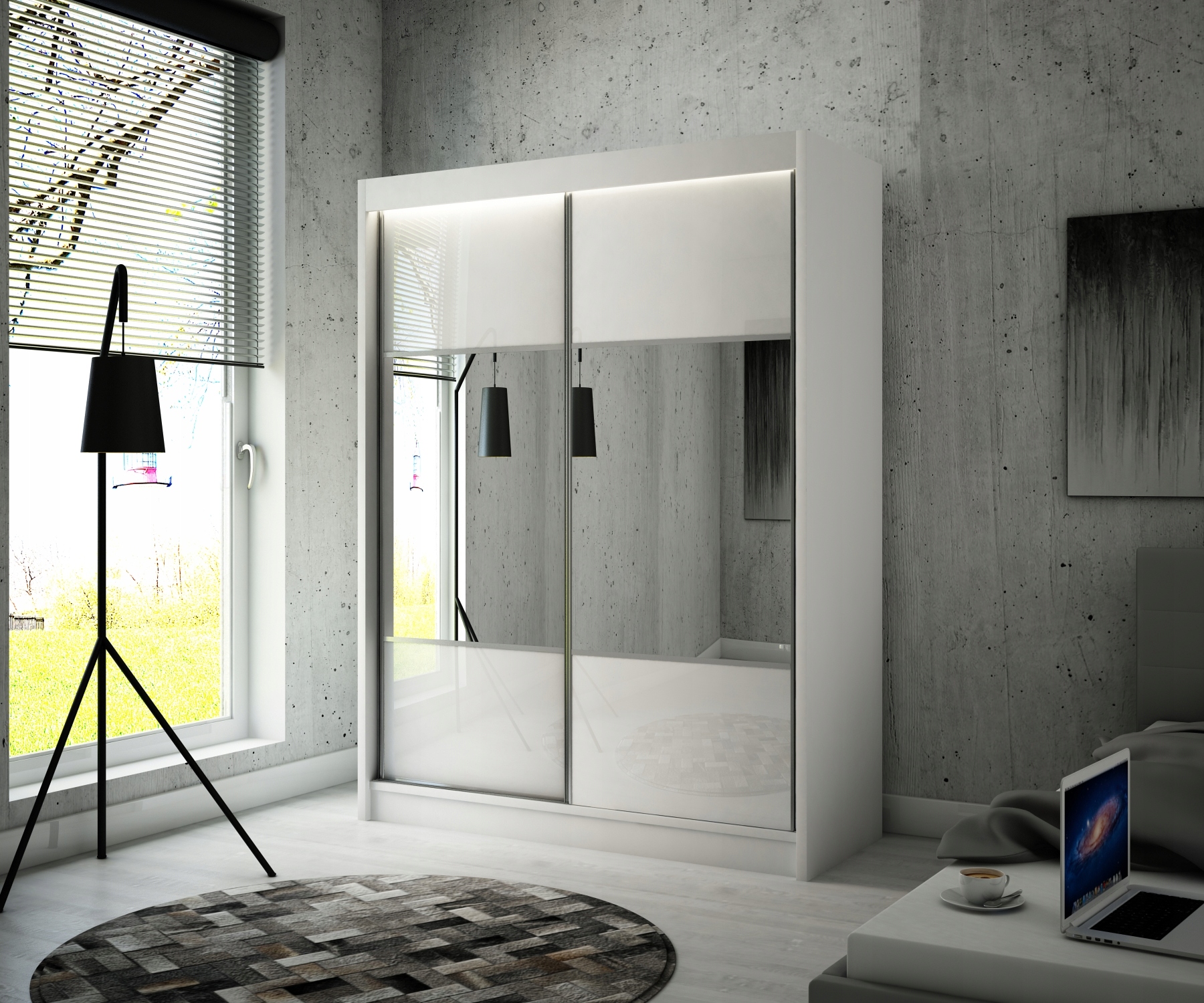 Szafa przesuwna R1 biała 200 garderoba lacobel Głębokość mebla 61 cm