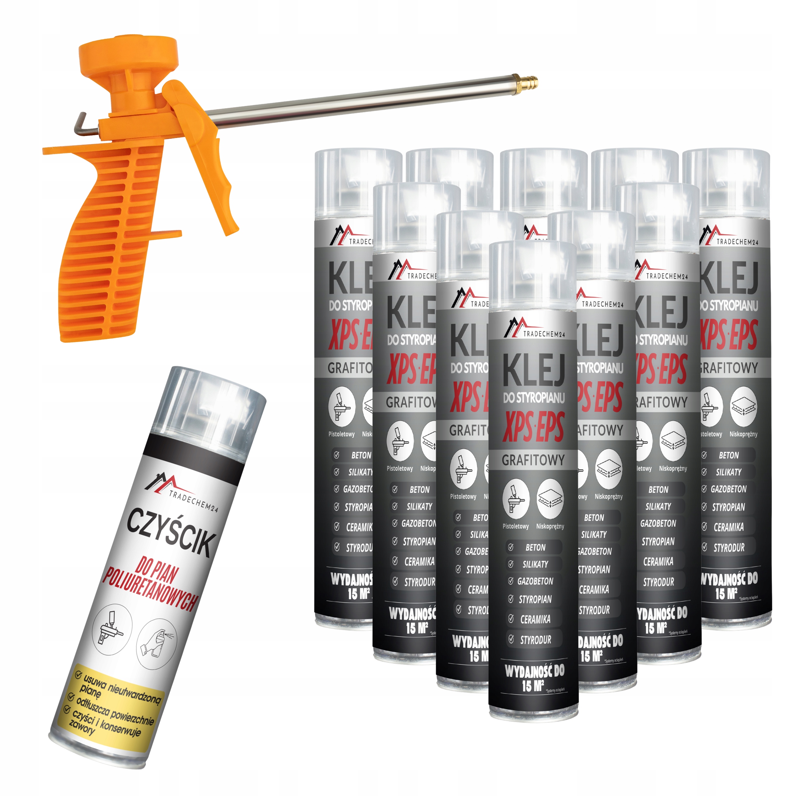 10 x Pěnové Lepidlo Na Grafitovou Polystyrenovou Pěnu Pěnové Čisticí Pistole