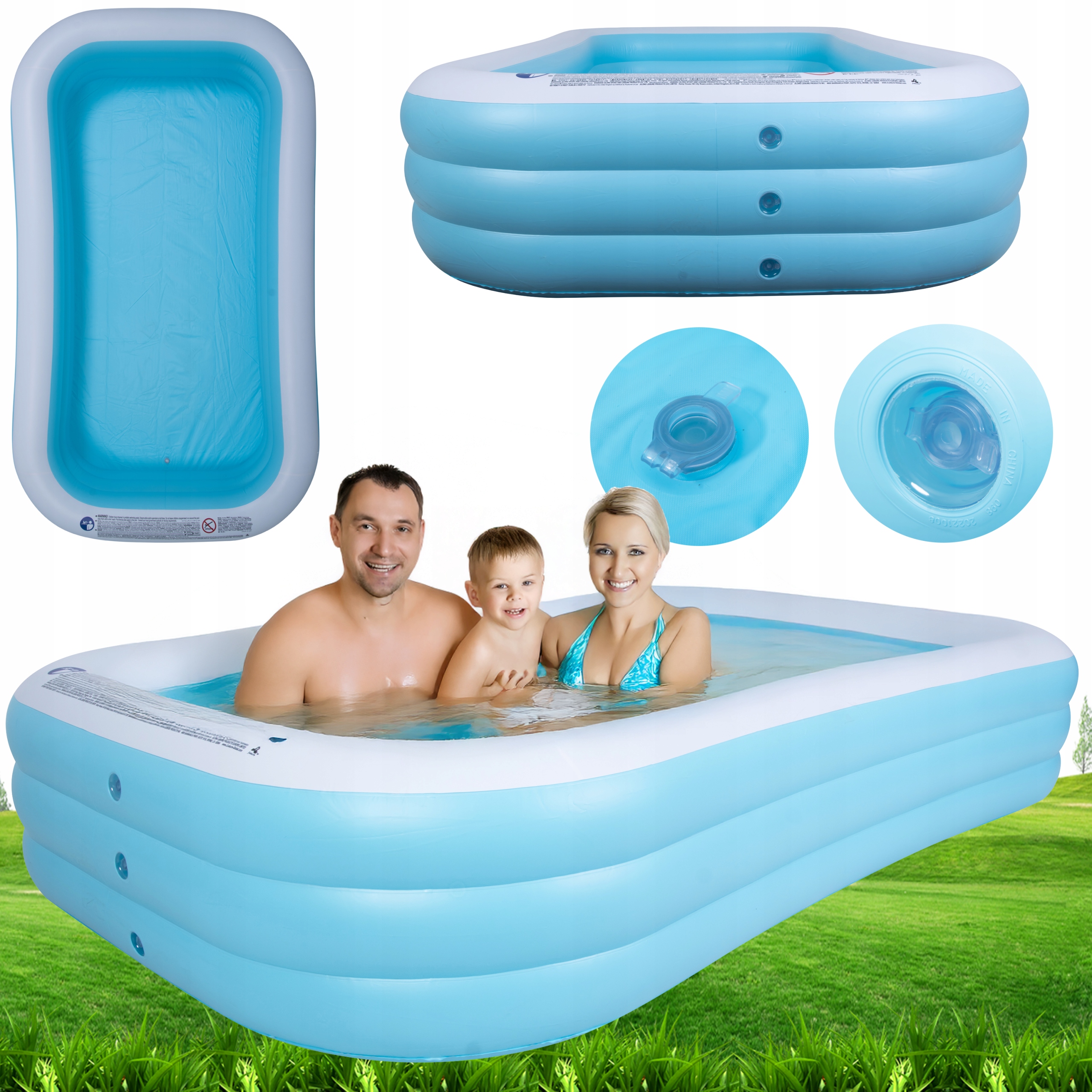 Basen Ogrodowy Dmuchany Rodzinny Prostokątny 3- Pierścieniowy 305x183x56CM