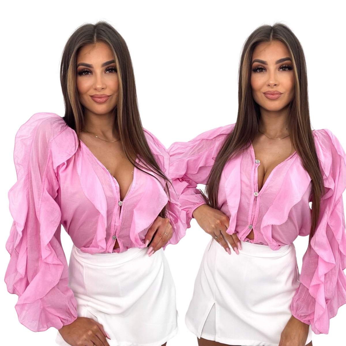 Bavlněná košile boho bonbónově růžová Carole na knoflíky Velikost One size