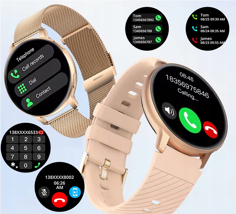 SMARTWATCH ZEGAREK DAMSKI POLSKIE MENU ROZMOWY WIADOMOŚCI 4 PASKI Wysokość koperty 45.8 mm