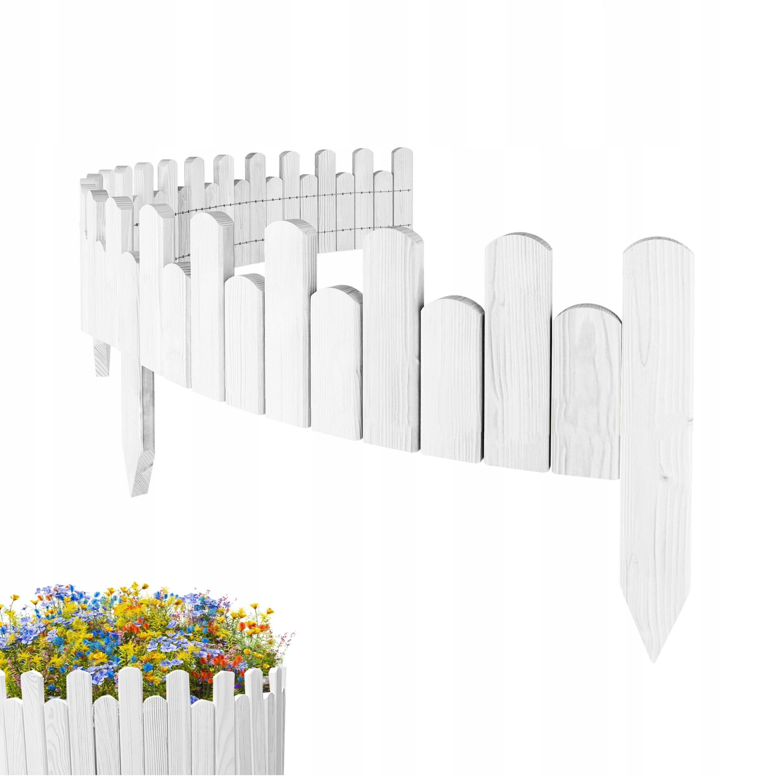 Zahradní Plot dřevěný obrubník záhonu 200 x 15 cm Bílý