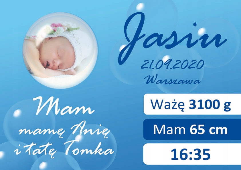 METRYCZKA pamiątka narodzin ze zdjęciem dziecka w antyramie