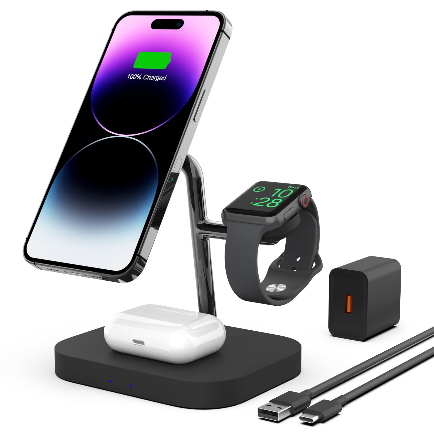 BOARAINO Stacja Magnetyczna Ładowarka 3w1 Do iPhone Apple Watch AirPods