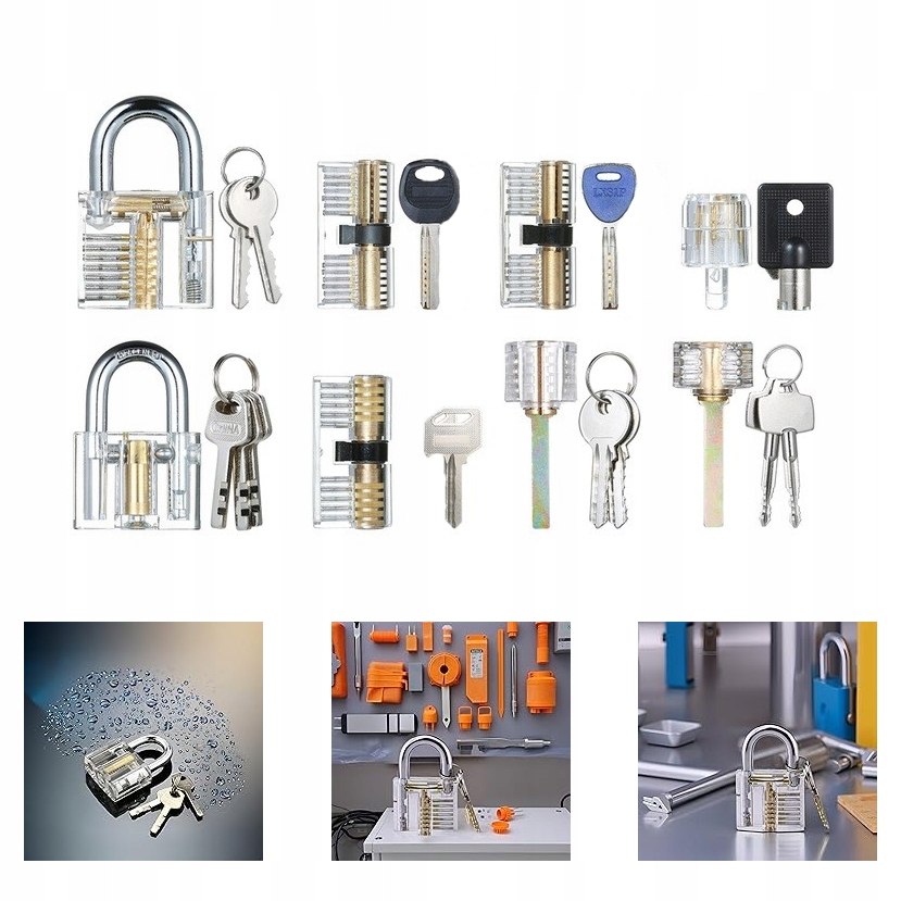 Sada 8 Průhledných Visacích Zámků S Klíčem Pro Výuku Trénování pro zámečníky