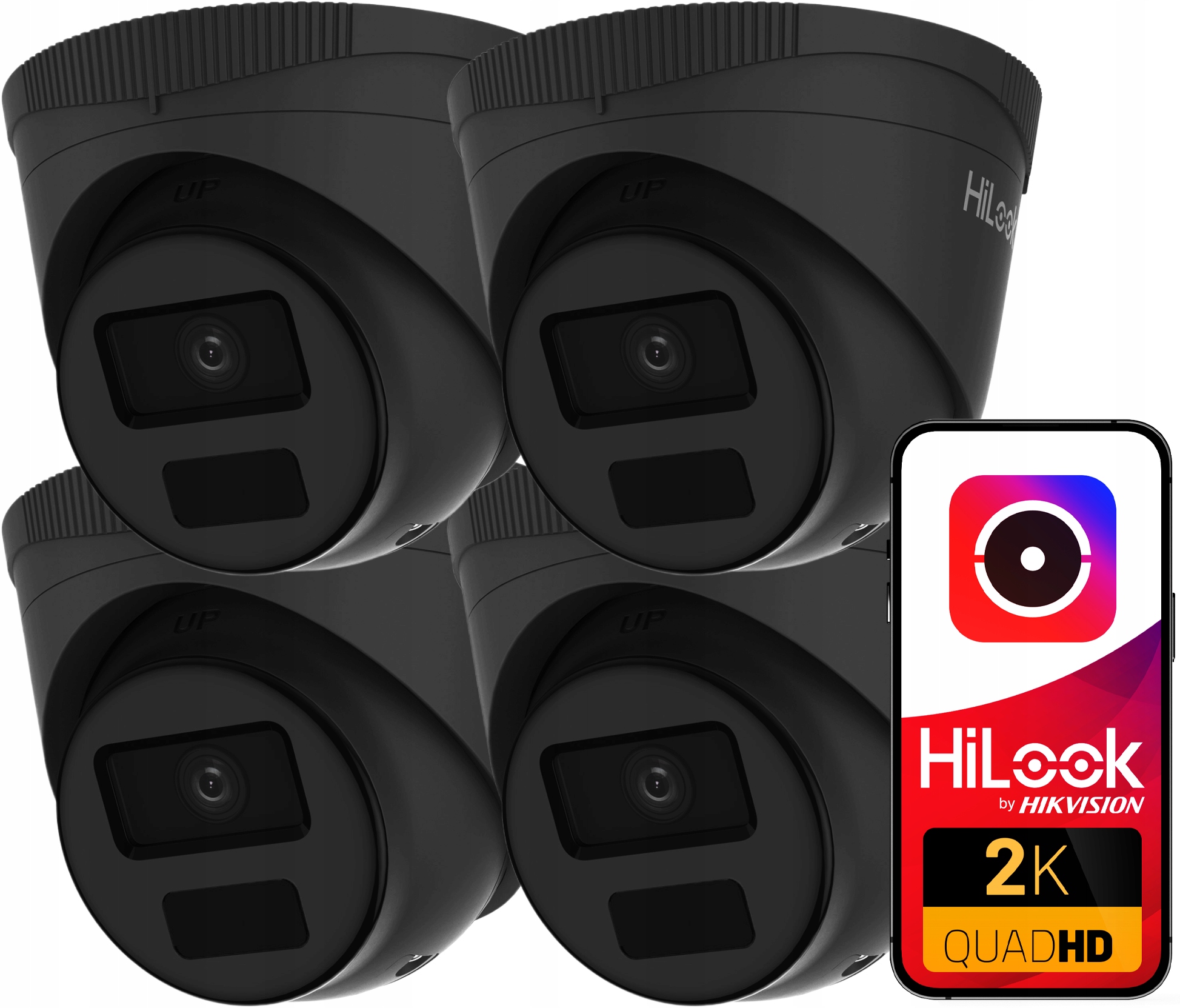 Sada 4 kamier Ip 4MPx kupolová IPC-T241H-C Black Externé IR20m PoE