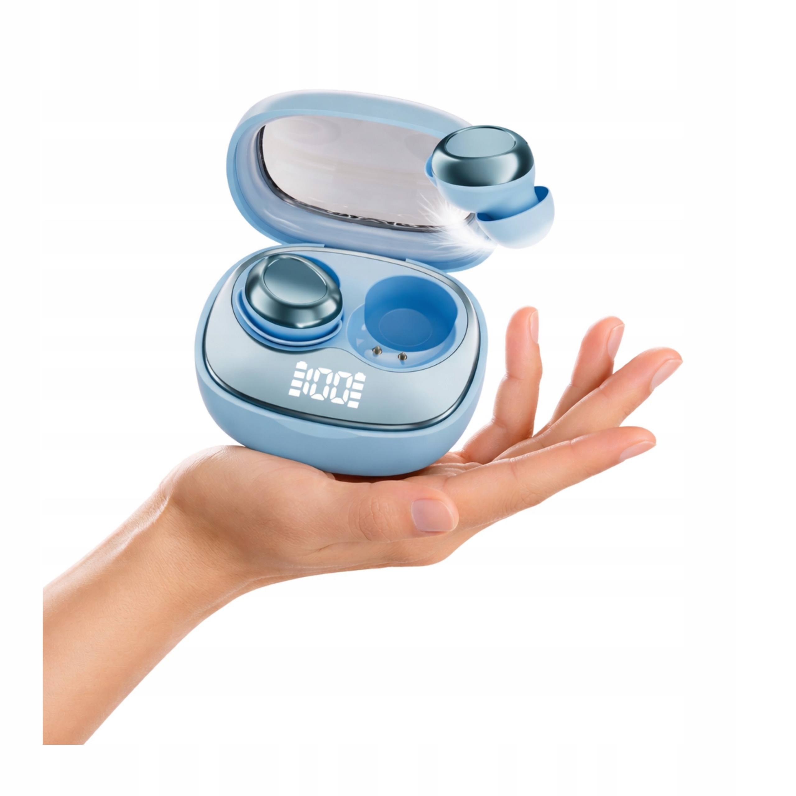 Bezdrátová sluchátka Tws s nabíjecím pouzdrem Led Komfort a kvalita Modrá