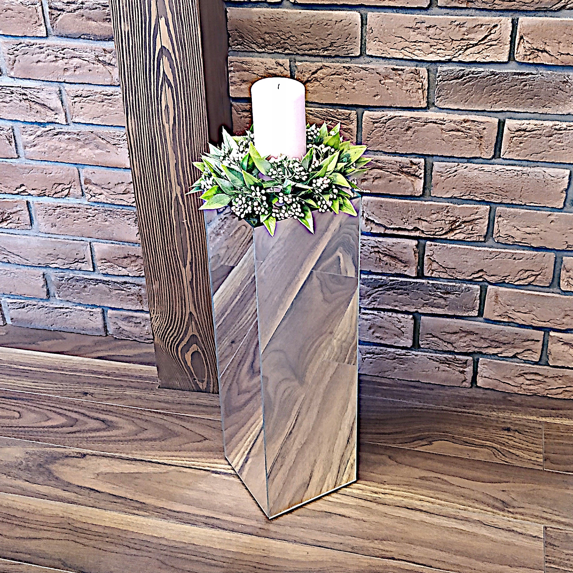 Kolumna lustrzana 15x15x50 Glamour Podest Słupek Stolik Lustro Wysokość mebla 50 cm