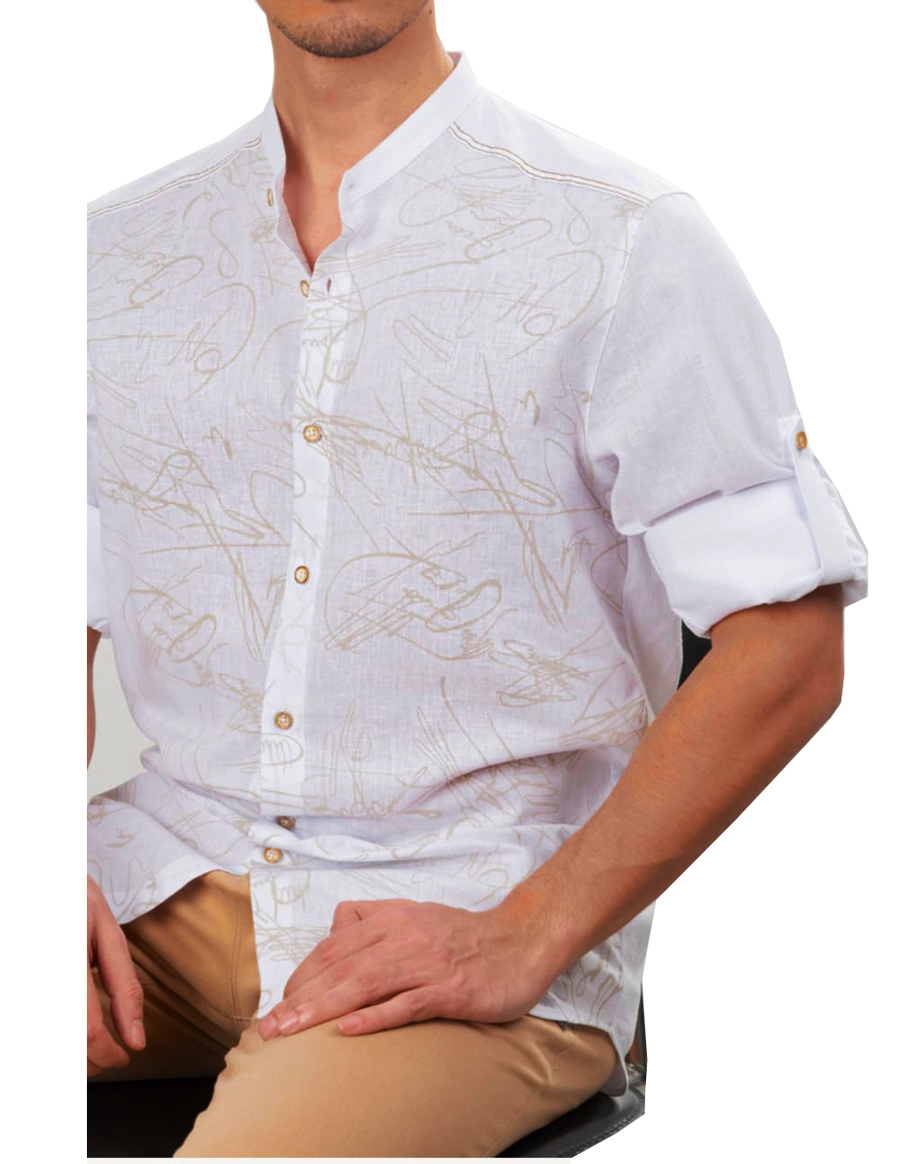 Pánská košile Mondo Lniana Casual Stojka Regular