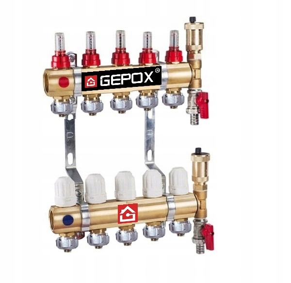 Rozdělovač pro podlahu 5 mosazných okruhů pro podlahové vytápění