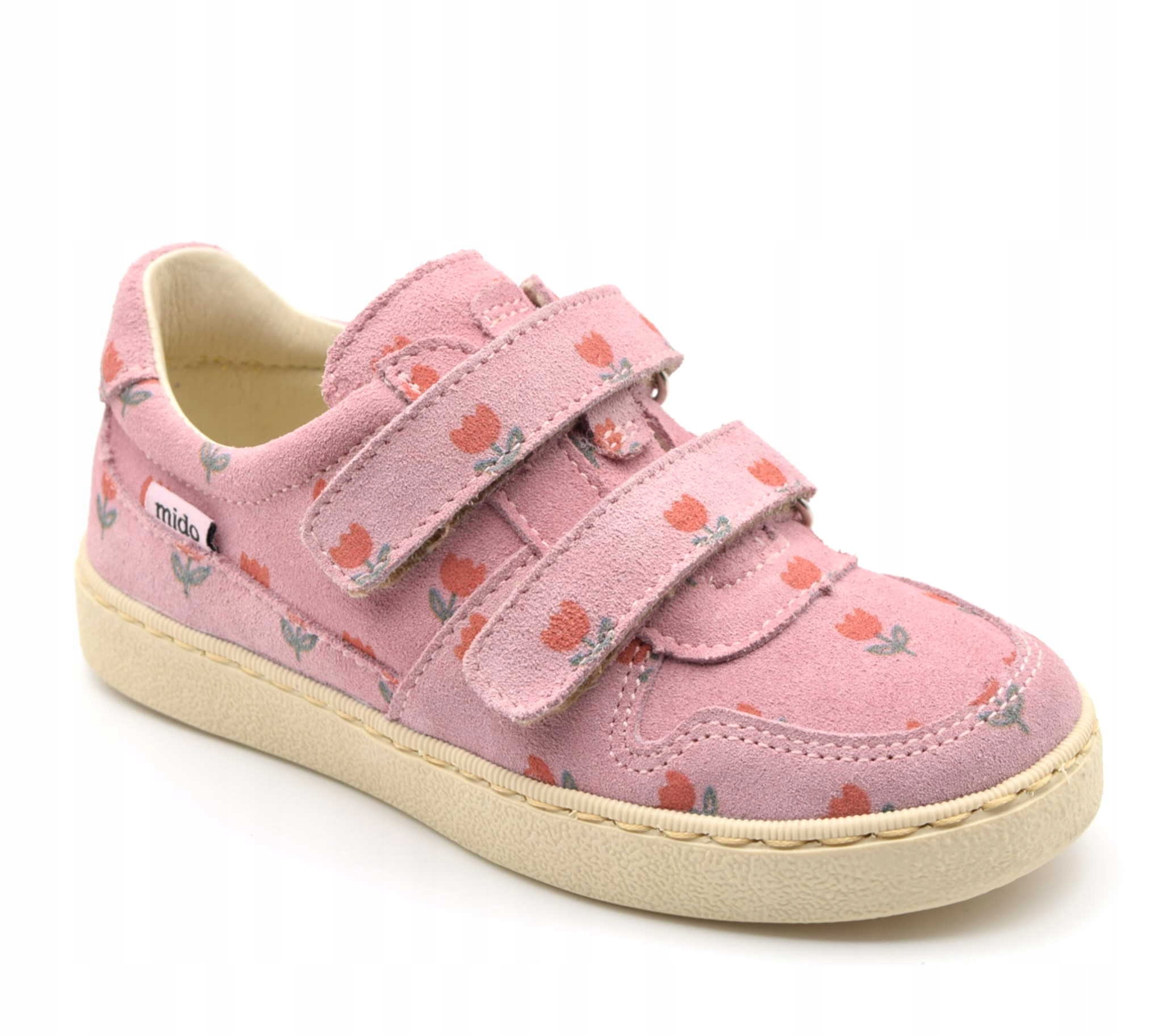 Mido 20-64 Trzewiki Buty Dziecięce Wiosenne Skórzane Rzepy Pink Tulip R 21