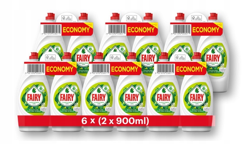 Outlet Fairy Płyn do naczyń Jabłko, 6 x (2x900ml)